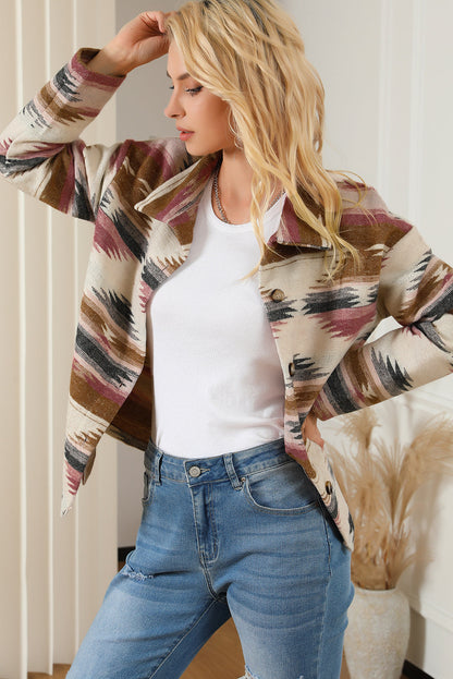 Multicolor Aztec Print Button Up Long Sleeve Jacket