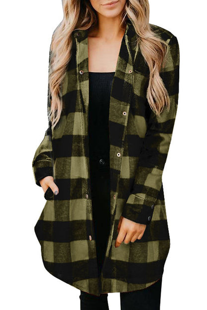 Lapel Collar Single Breasted Loose Plaid Wool Coat