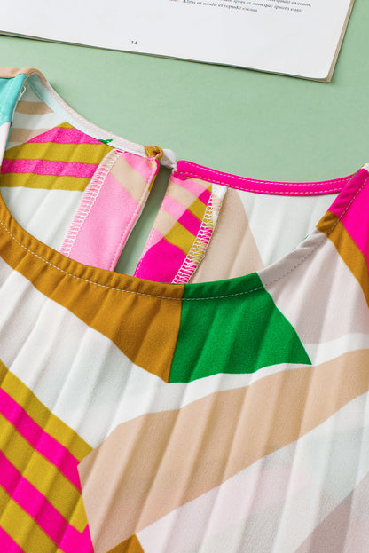 Multicolour Geometric Printed Pleated Shift Tank Top