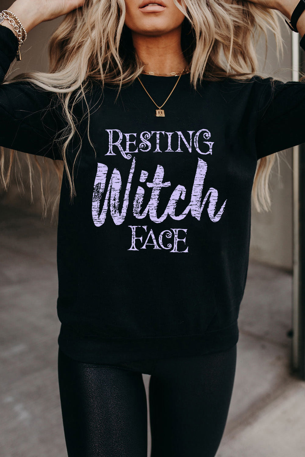 Black RESTING Witch FACE Graphic Pullover Sweatshirt