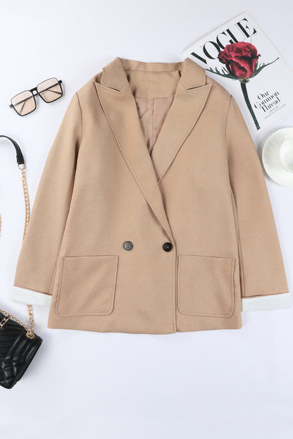 Apricot Buttoned Lapel Collar Blazer with Pocket