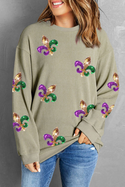 Green Glitter Mardi Gras Symbol Corded Baggy Sweatshirt