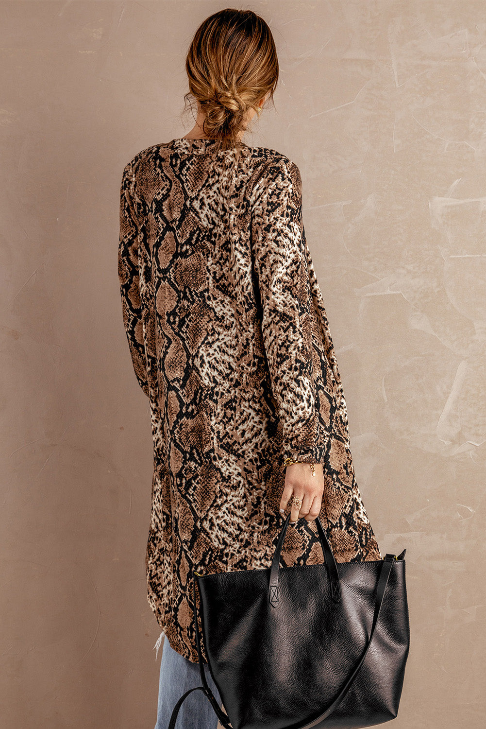 Snake Print Lapel Long Sleeve Slim Blazer