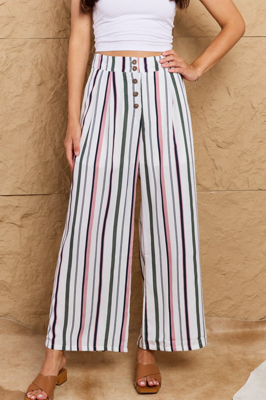 OOTD All Eyes On Me Button Front Striped Wide Leg Pants