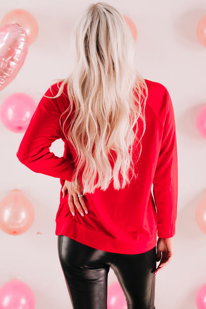 Fiery Red Hearts Print Crewneck Long Sleeve Sweatshirt