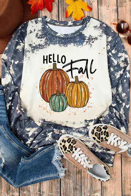 Multicolor Hello Fall Pumpkin Graphic Tie Dye Long Sleeve Top