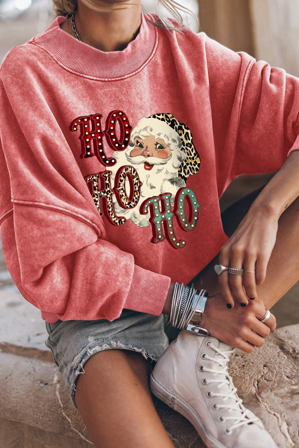 Fiery Red HO HO HO Santa Claus Graphic Sweatshirt