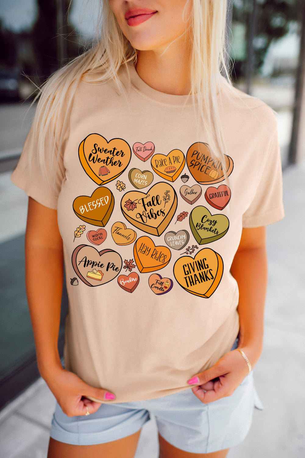 Khaki Candy Heart Thanksgiving T-Shirts