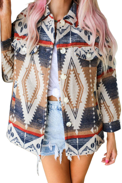 Multicolor Aztec Print Button-Up Oversized Jacket