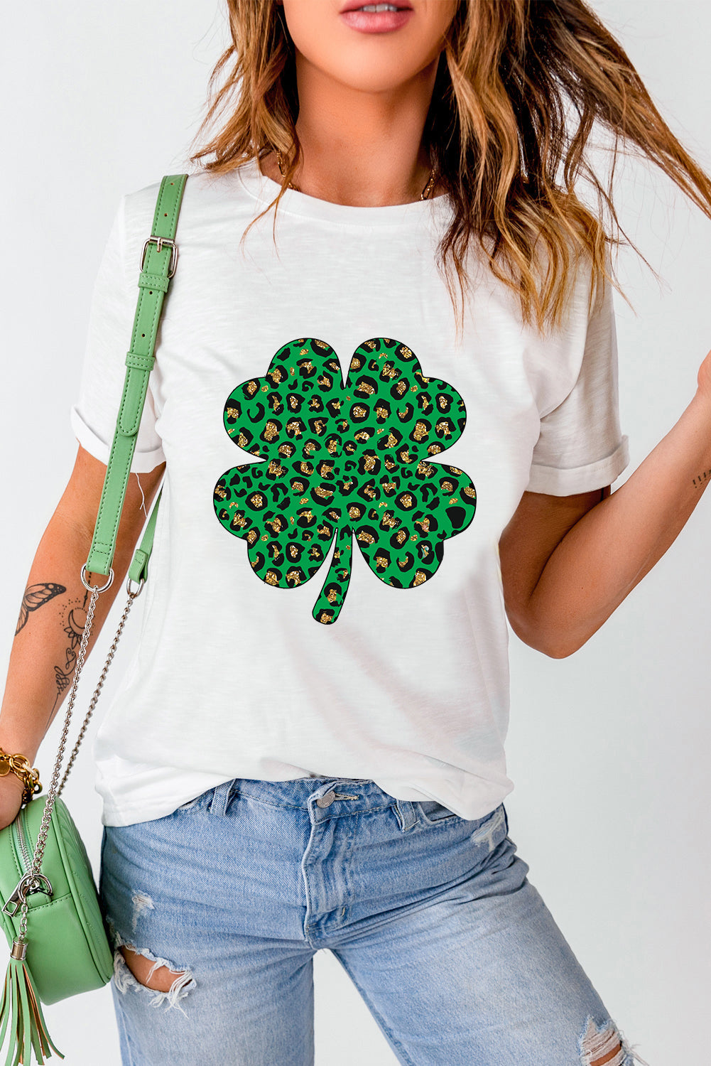 White Leopard Four Leaf Clover T-Shirts