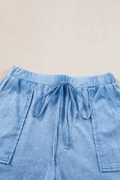 Dusk Blue Mineral Wash Tee and Drawstring Shorts Set