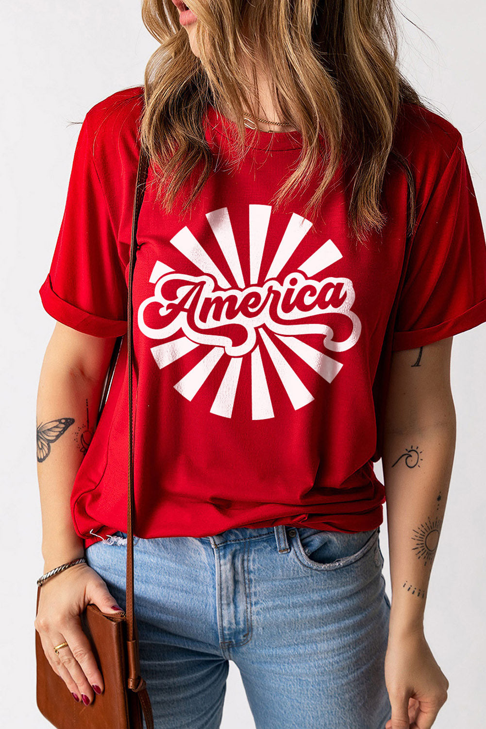 Fiery Red America Graphic Print Independence Day T Shirt