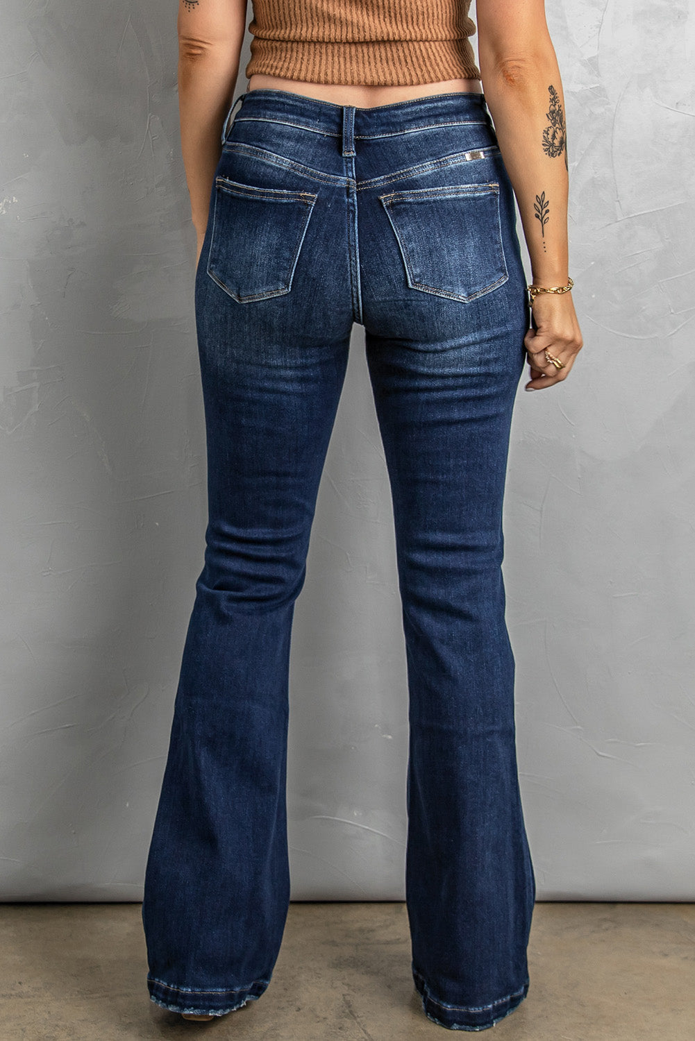 Button Fly Distressed Bootcut Jeans