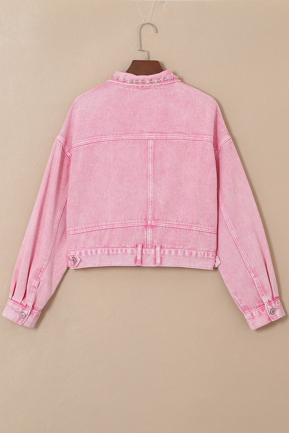 Pink Rivet Studded Pocketed Denim Jacket