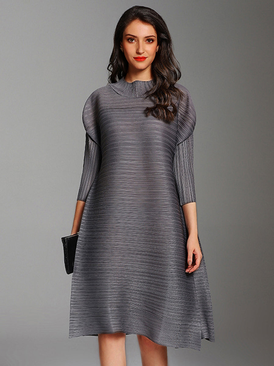 Midi Dresses - Pleated Temperament Loose Midi Dress - MsDressly