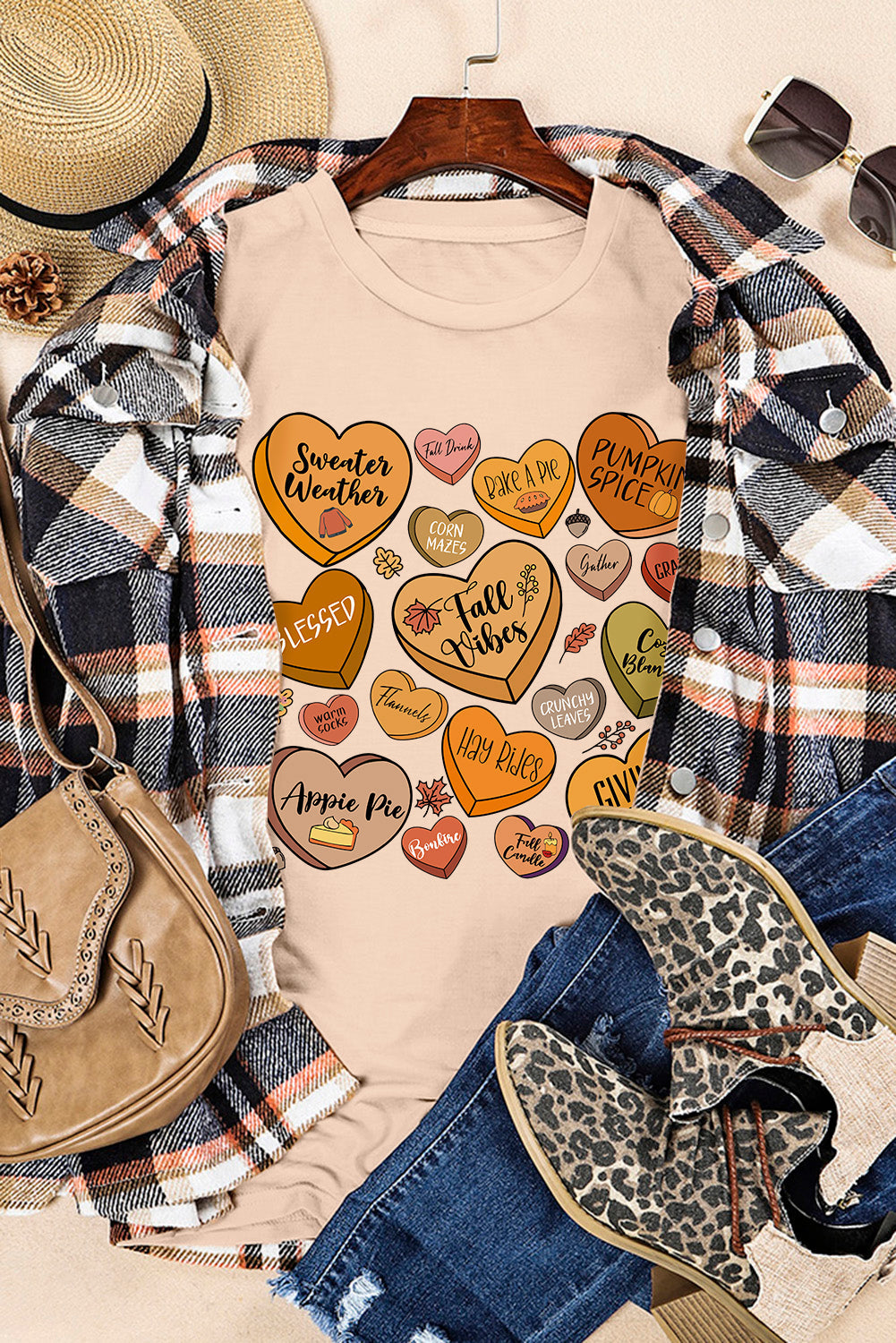 Khaki Candy Heart Thanksgiving T-Shirts