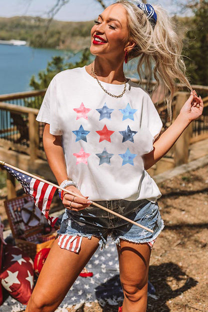 White Flag Day Stars Print Crew Neck T Shirt