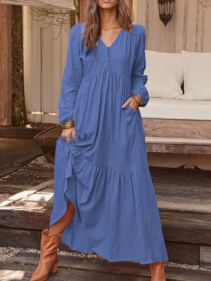 Maxi Dresses - Casual Long-sleeved Dress With Big Swing - MsDressly