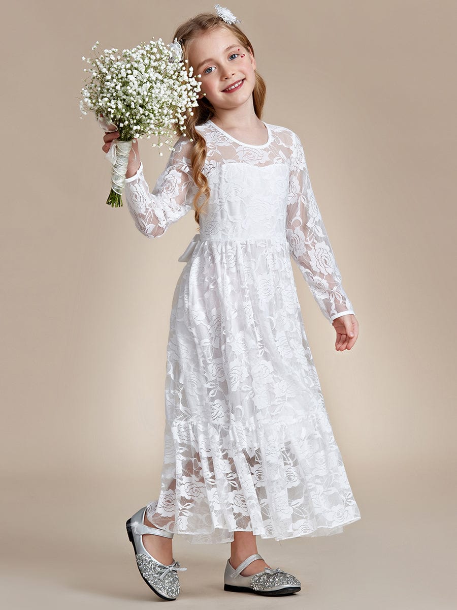 Pure Lace Long-Sleeve Round Neckline Flower Girl Dress