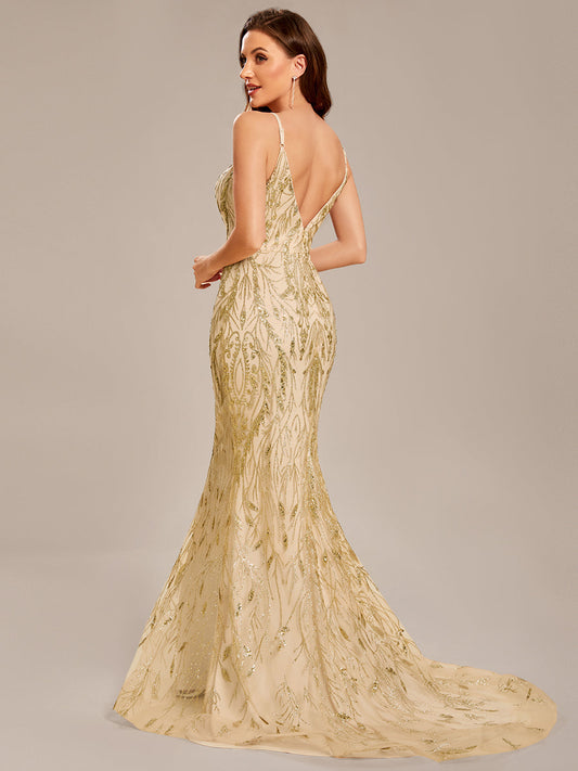 Sleeveless V-Neck Fishtail Popular fabrics Off Shoulder Custom Shiny Evening Dresses