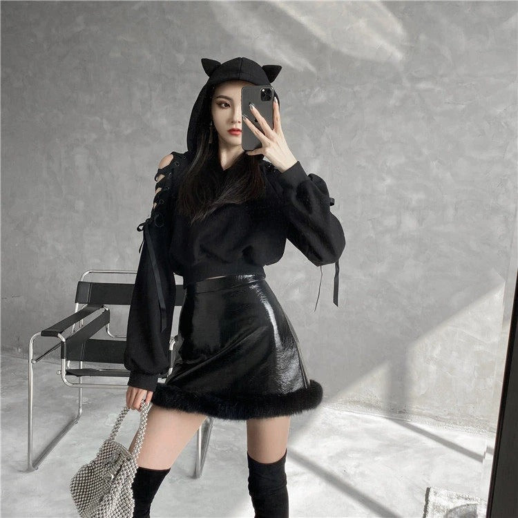 Cat Ears Lace Up Sweatshirt - LuckyFash™