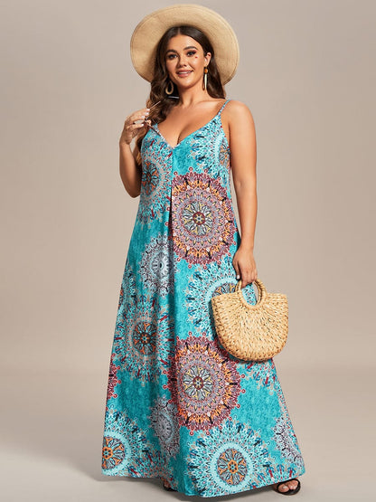 Loose Spaghetti Strap A-Line Summer Beach Vacation Maxi Dress