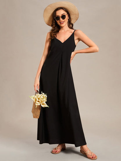 Loose Spaghetti Strap A-Line Summer Beach Vacation Maxi Dress