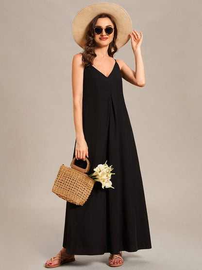 Loose Spaghetti Strap A-Line Summer Beach Vacation Maxi Dress