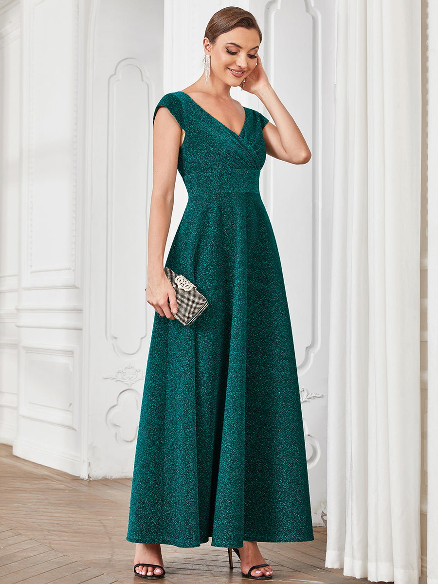 Deep V Neck Floor Length A Line Sleeveless Wholesale Evening Dresses