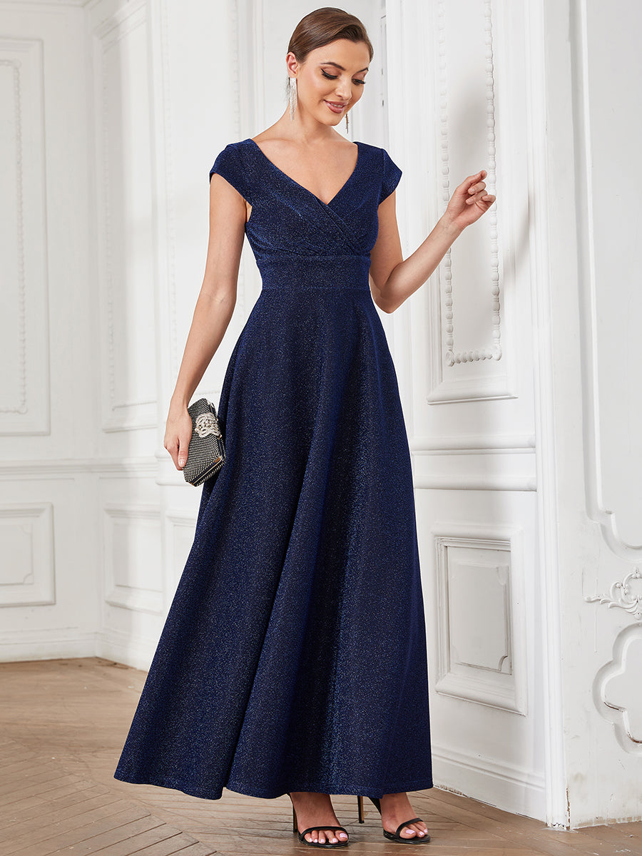 Deep V Neck Floor Length A Line Sleeveless Wholesale Evening Dresses