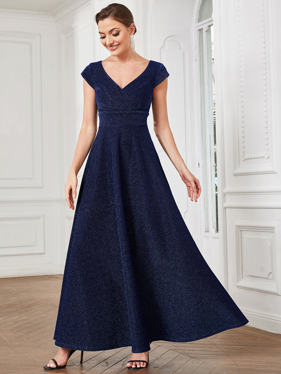 Deep V Neck Floor Length A Line Sleeveless Wholesale Evening Dresses