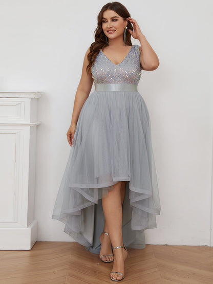 Plus Size Sparkling Wholesale Evening Dresses with Asymmetrical Hem Deep V Neck