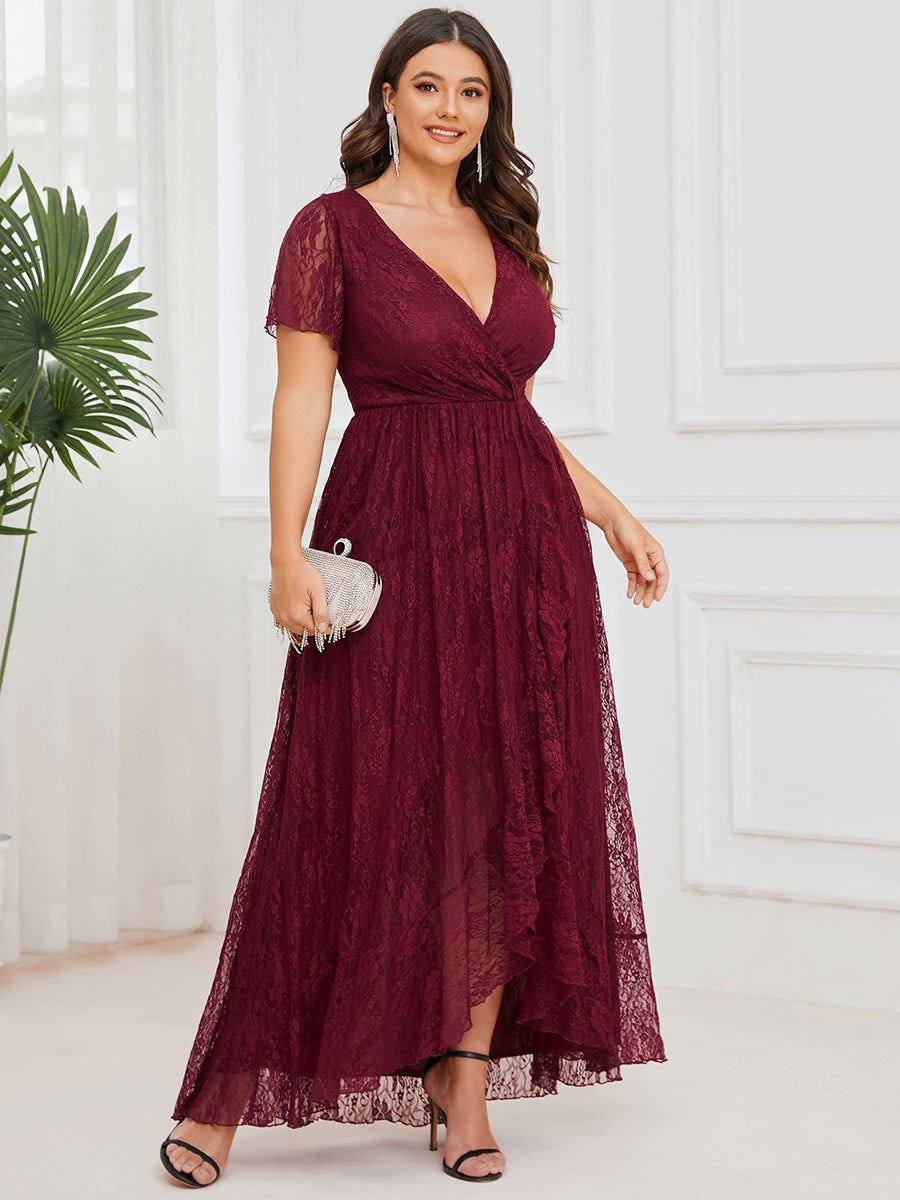 Plus Deep V Neck Short See Through Sleeves A Line Wholesale Evening Dresses