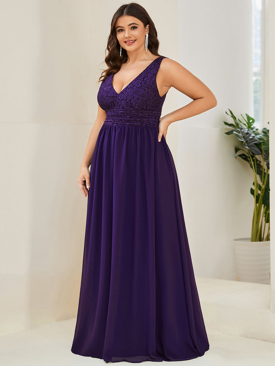 Plus Deep V Neck A Line Sleeveless Wholesale Bridesmaid Dresses