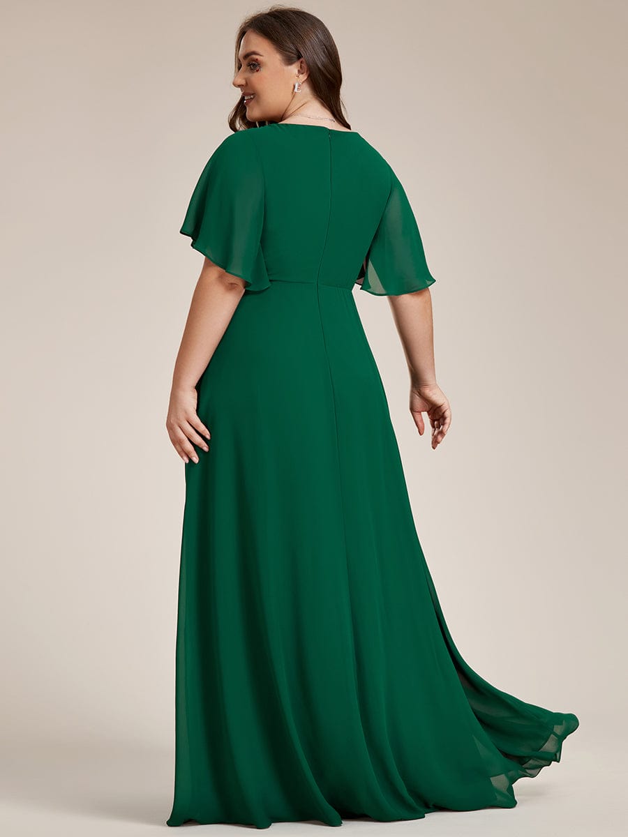 Ruffles Sleeve A-Line Chiffon Waist Applique Maxi Evening Dress