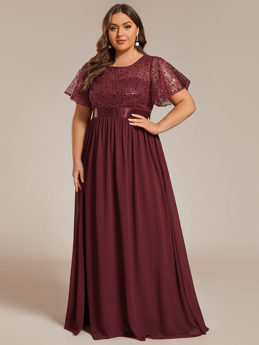 Sequin High Waist Chiffon Evening Dress