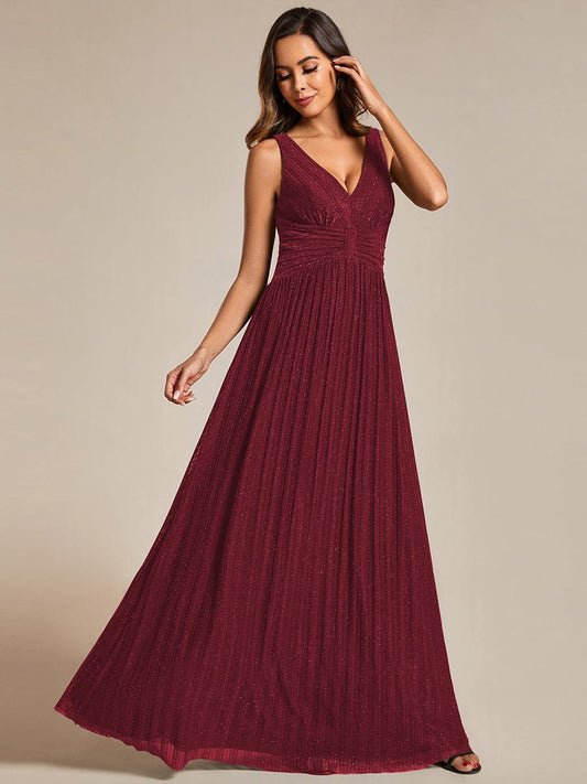 Sparkling Sleeveless Pleated Empire Waist A-Line Formal Evening Dress