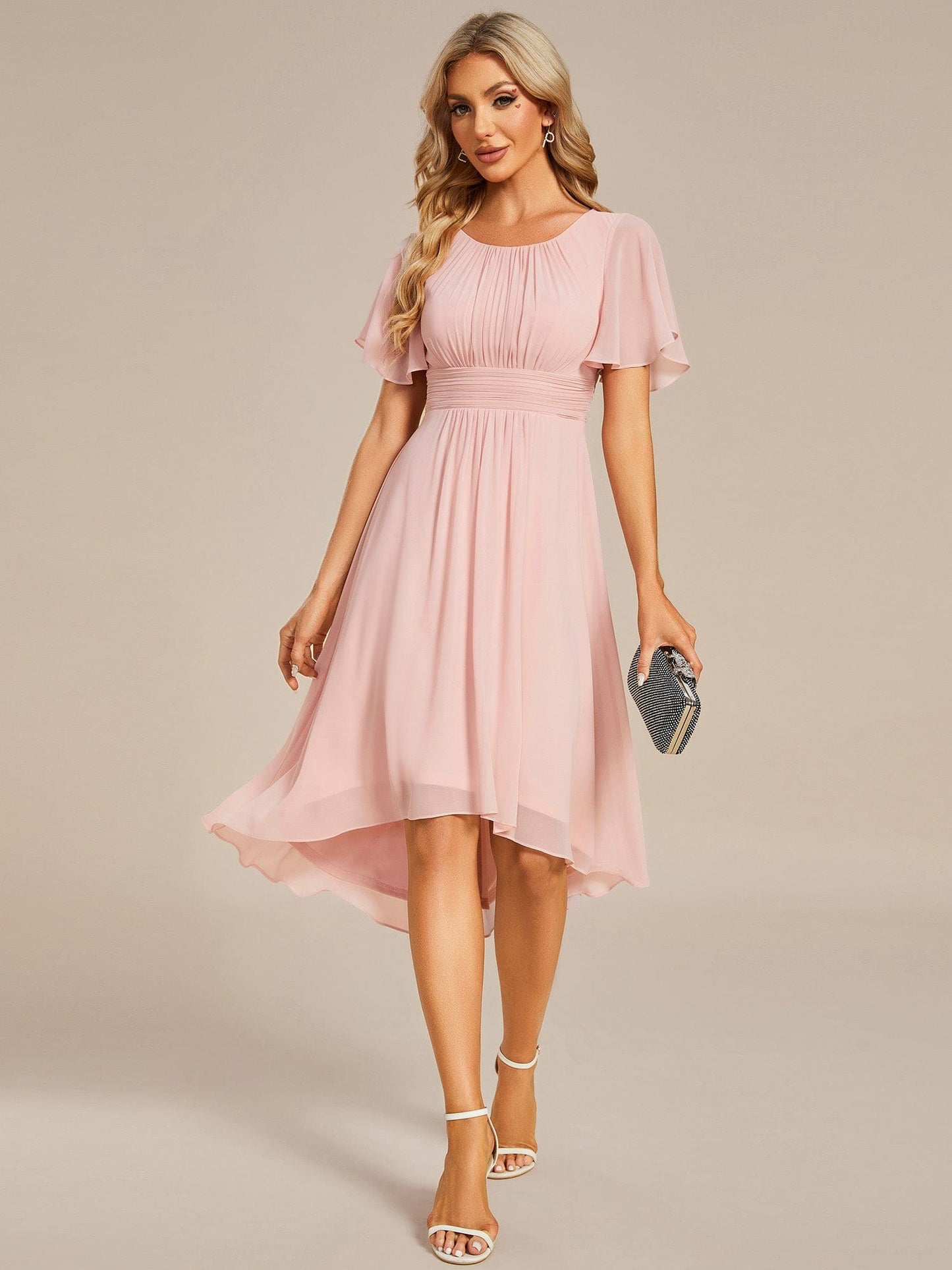 Ethereal Chiffon A-Line Knee-Length Wedding Guest Gown