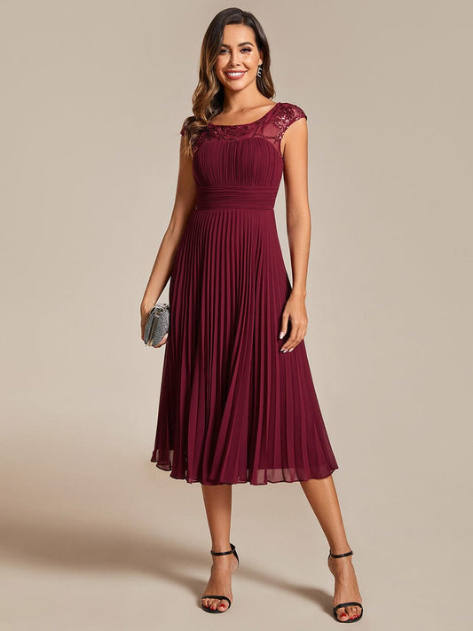 Elegant Pleated A-Line Chiffon Wedding Guest Dress with Cap Sleeves