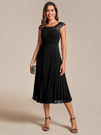 Elegant Pleated A-Line Chiffon Wedding Guest Dress with Cap Sleeves