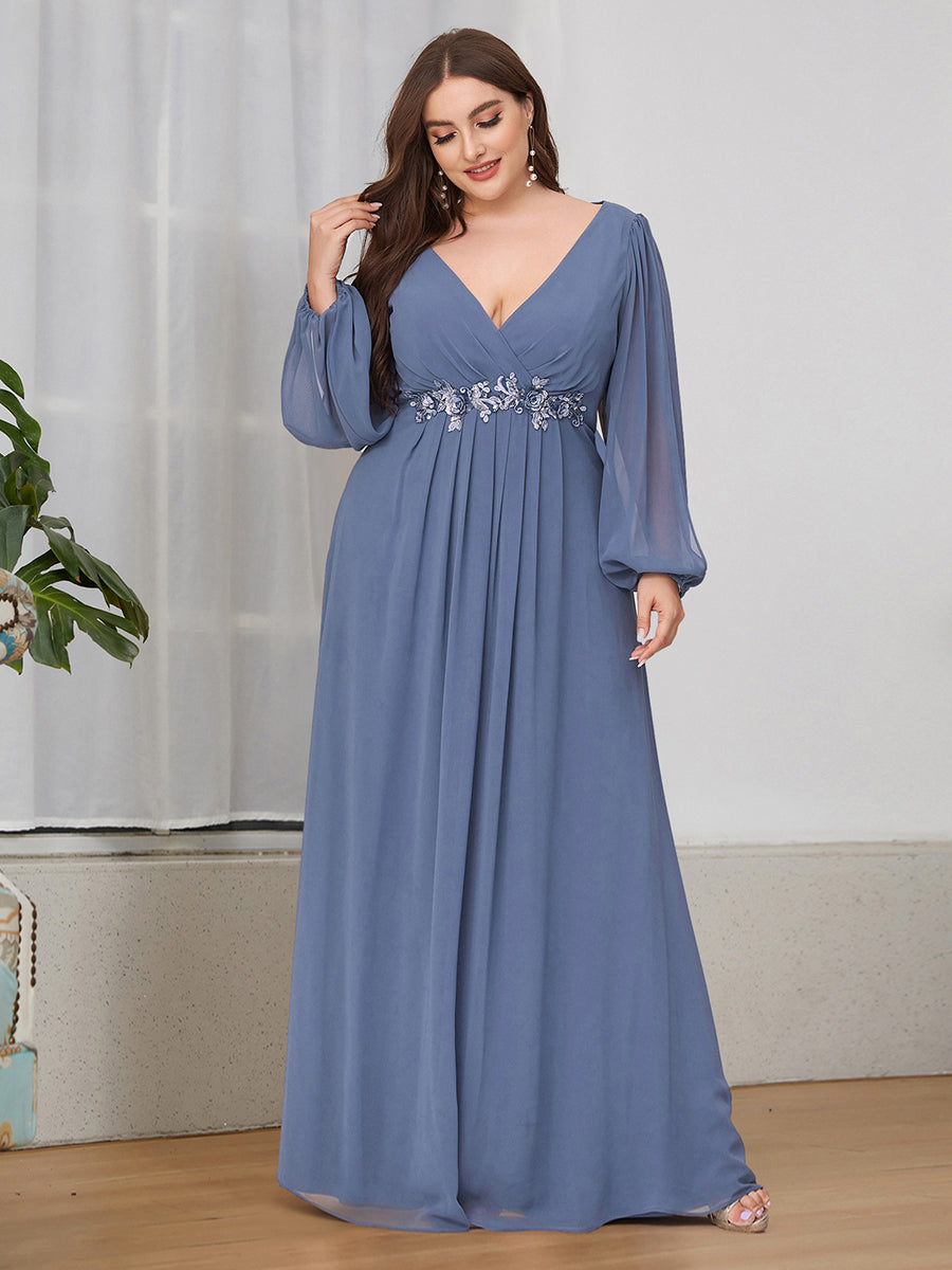 Wholesale Chiffon Plus Size Evening Dresses with Long Lantern Sleeves