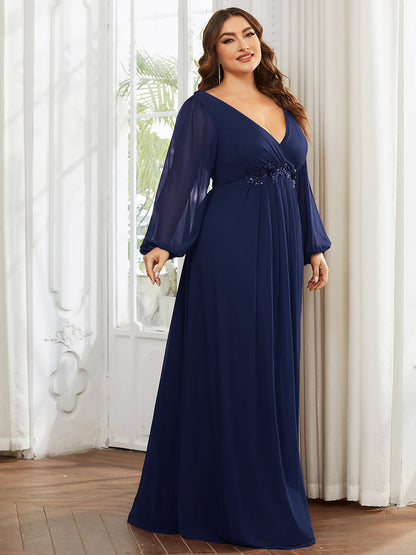 Wholesale Chiffon Plus Size Evening Dresses with Long Lantern Sleeves