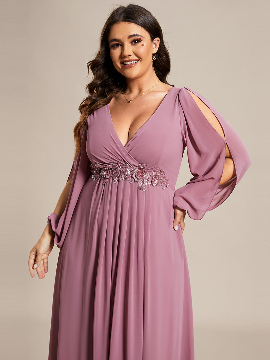 Wholesale Chiffon Plus Size Evening Dresses with Long Lantern Sleeves