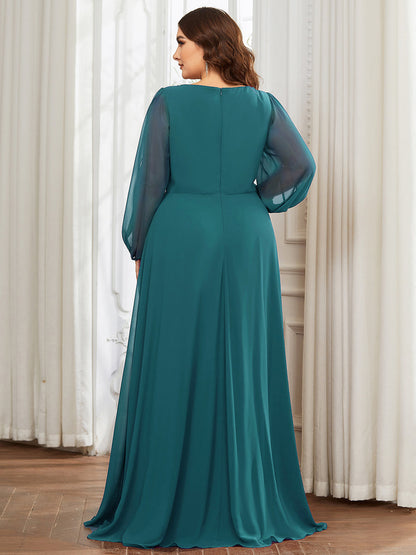 Wholesale Chiffon Plus Size Evening Dresses with Long Lantern Sleeves