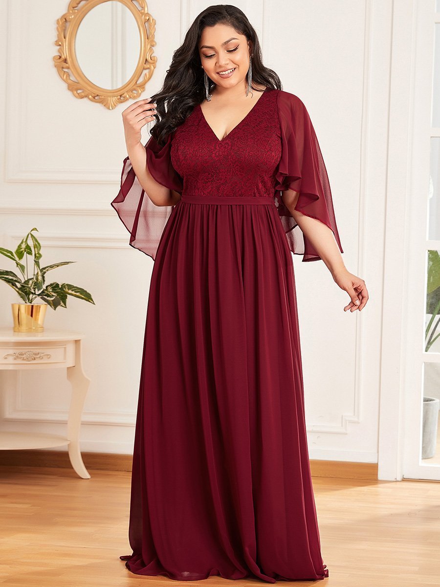 Plus Size Wholesale Deep V Neck Evening Dress with Lace