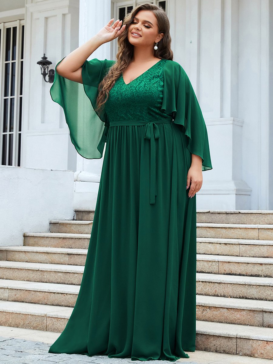 Plus Size Wholesale Deep V Neck Evening Dress with Lace