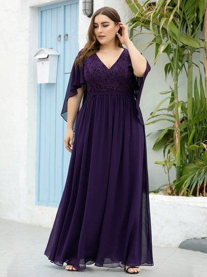 Plus Size Wholesale Deep V Neck Evening Dress with Lace