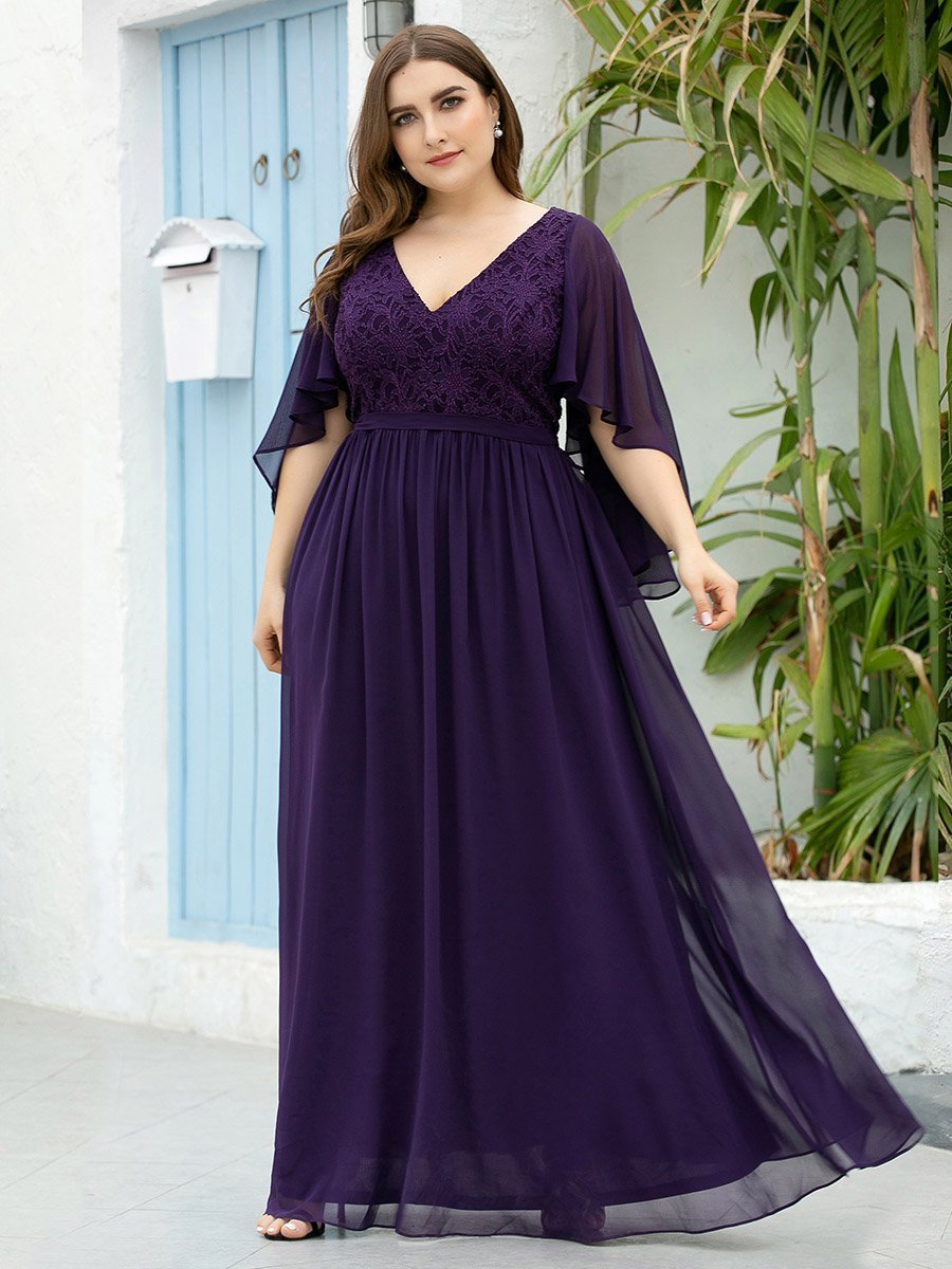 Plus Size Wholesale Deep V Neck Evening Dress with Lace