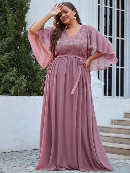 Plus Size Wholesale Deep V Neck Evening Dress with Lace