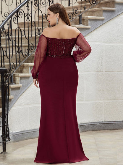 Plus Size Sparkly Sequin Wholesale Evening Party Dresses With Lace Sleeves